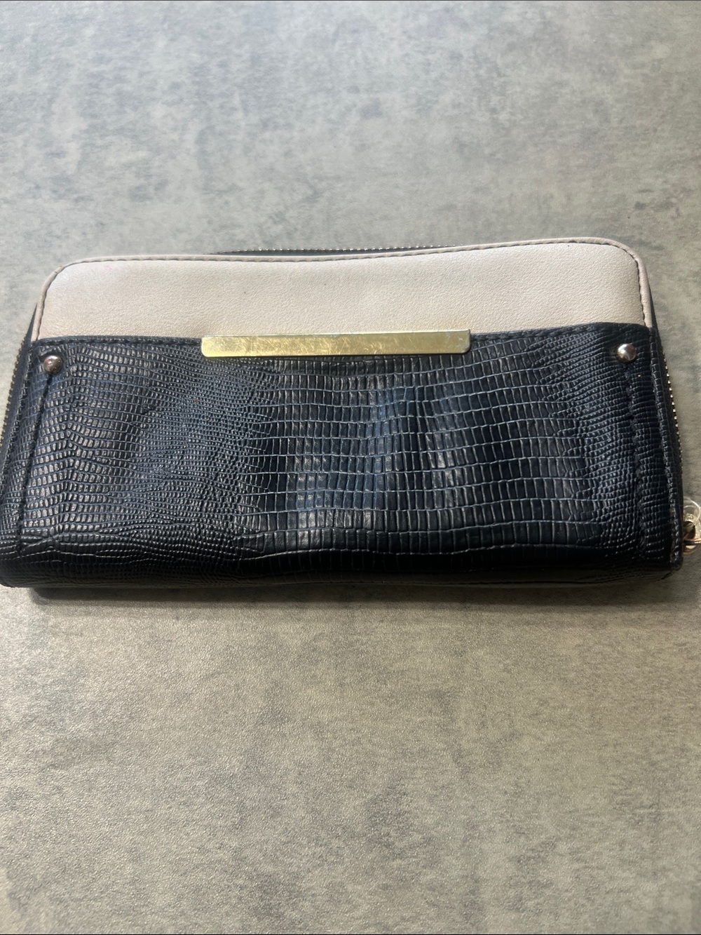 Aldo Black Croc-Texture Wallet with Cream Trim and Gold Accent